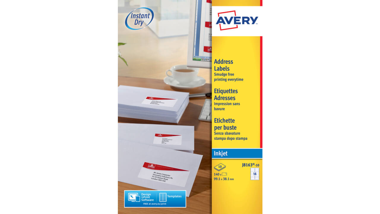 Etiket Avery J8163-10 99.1x38.1mm wit 140stuks