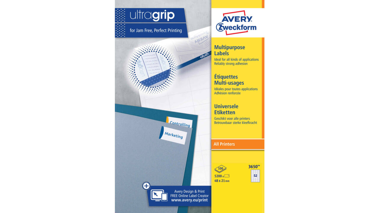 Etiket Avery Zweckform 3650 48x21mm wit 5200stuks