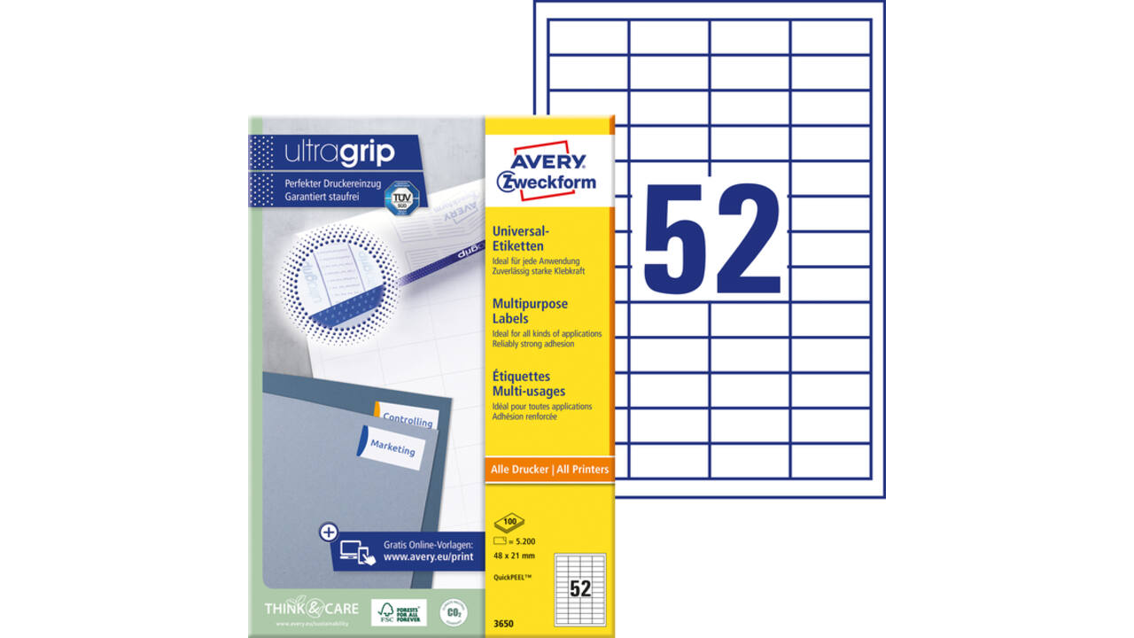 Etiket Avery Zweckform 3650 48x21mm wit 5200stuks
