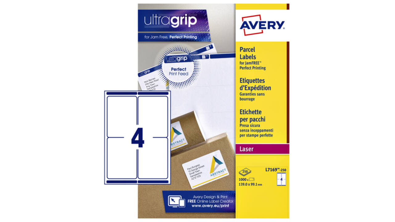 Etiket Avery L7169-250 99.1x139mm wit 1000stuks