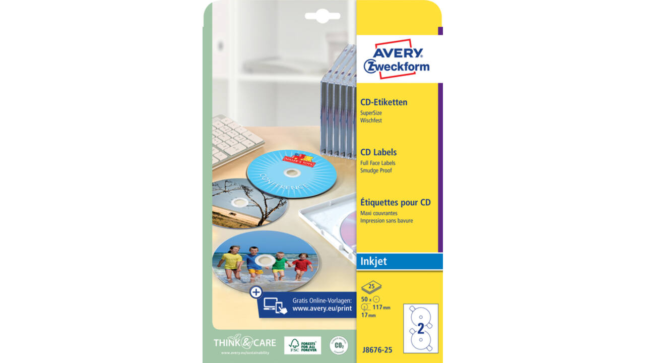 Etiket Avery J8676-25 CD mat wit 50stuks