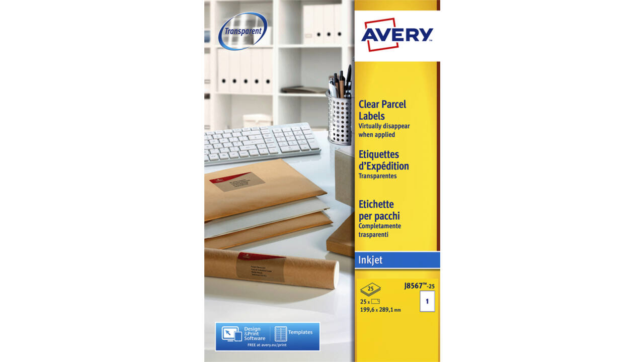 Etiket Avery J8567-25 210x297mm A4 transparant 25stuks