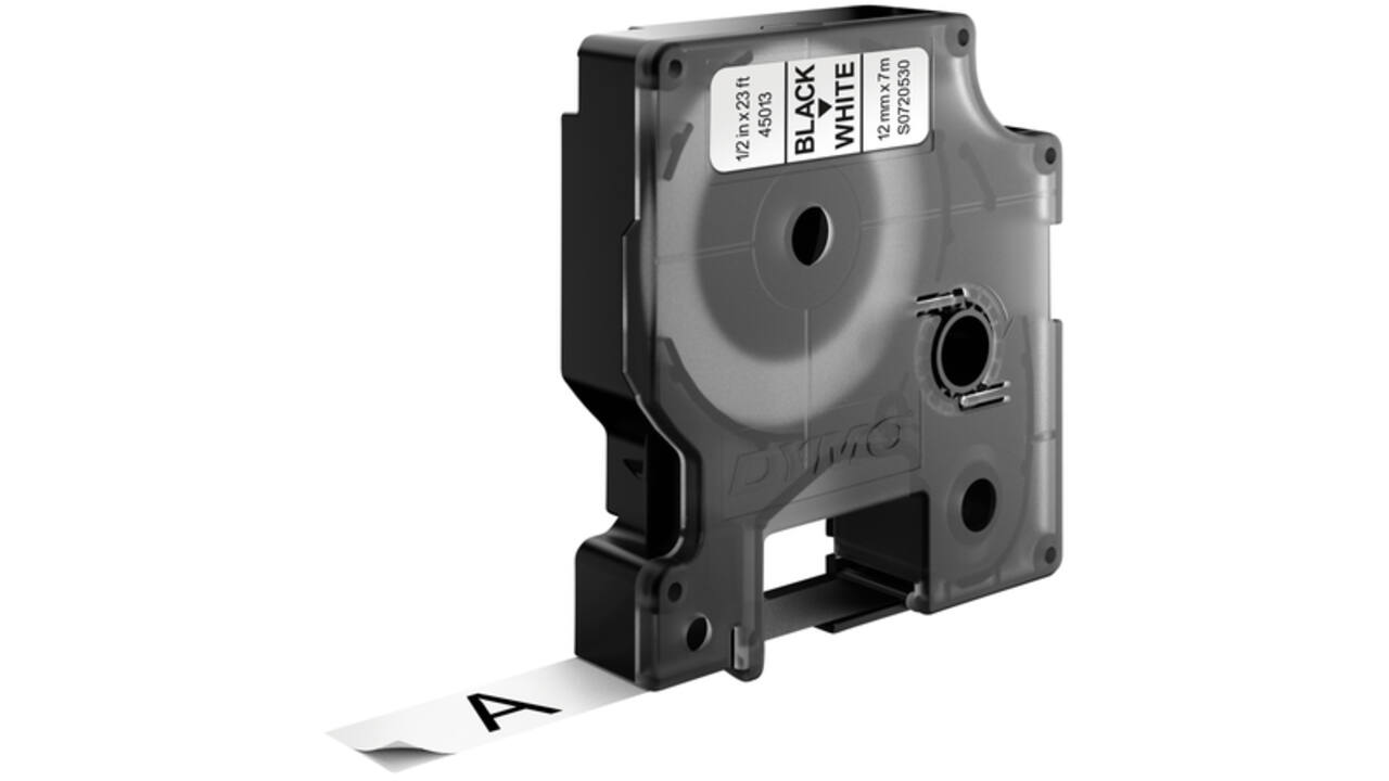 Labeltape Dymo LabelManager D1 polyester 12mm zwart op wit 10 stuks