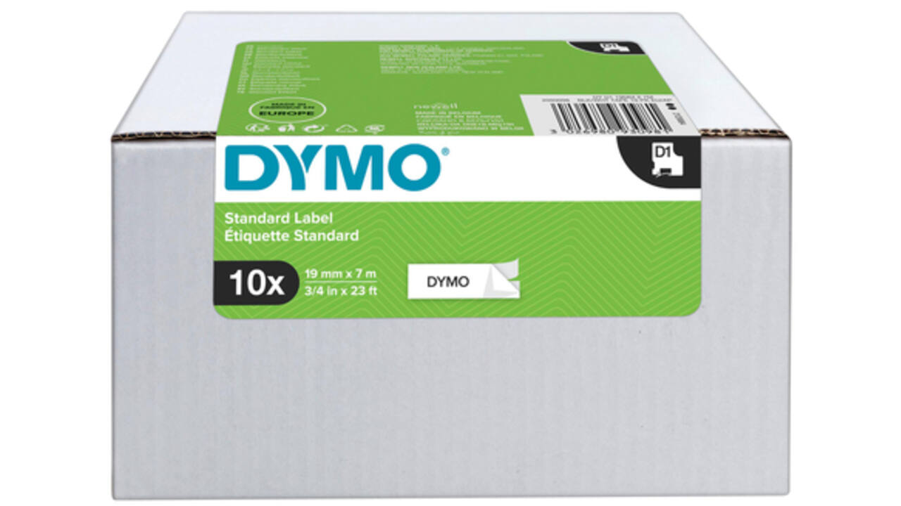 Labeltape Dymo LabelManager D1 polyester 19mm zwart op wit 10 stuks