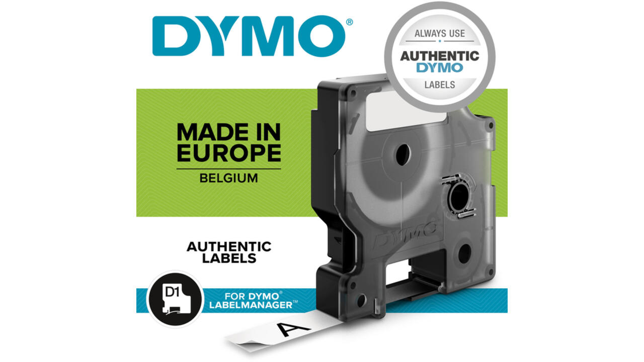 Labeltape Dymo LabelManager D1 polyester 19mm zwart op wit 10 stuks