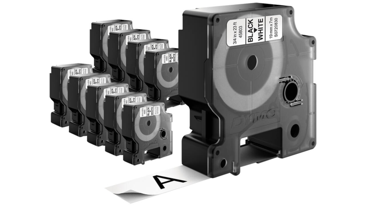 Labeltape Dymo LabelManager D1 polyester 19mm zwart op wit 10 stuks