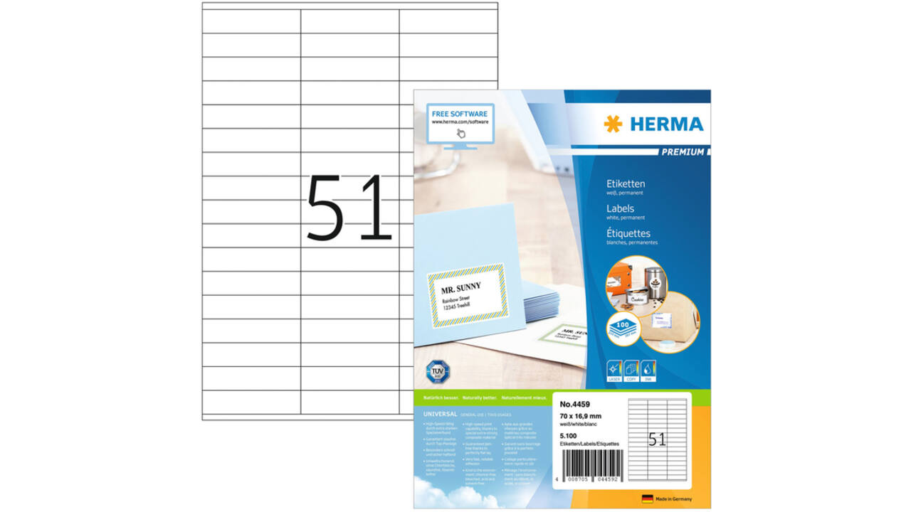 Etiket HERMA 4459 70x16.9mm premium wit 5100stuks
