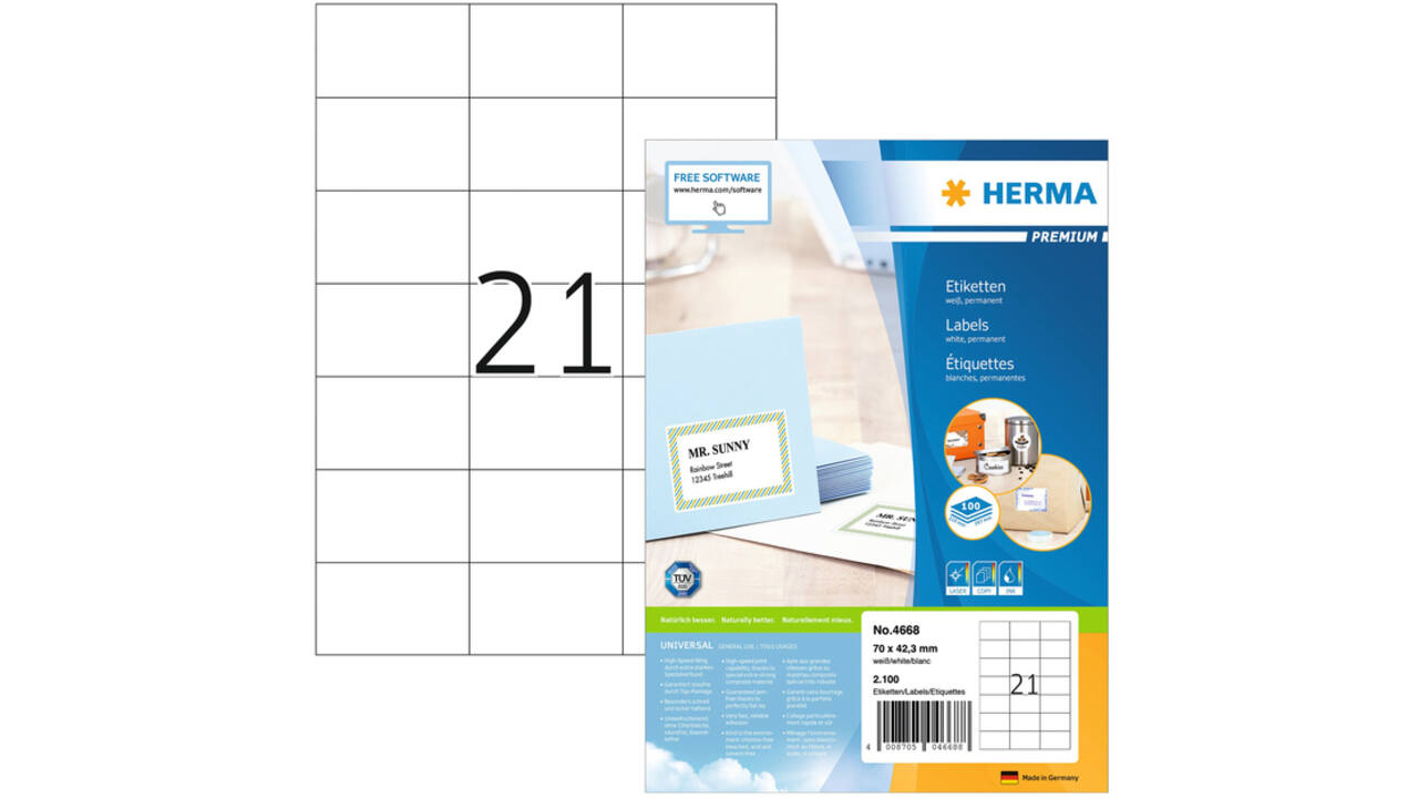 Etiket HERMA 4668 70x42.3mm premium wit 2100stuks