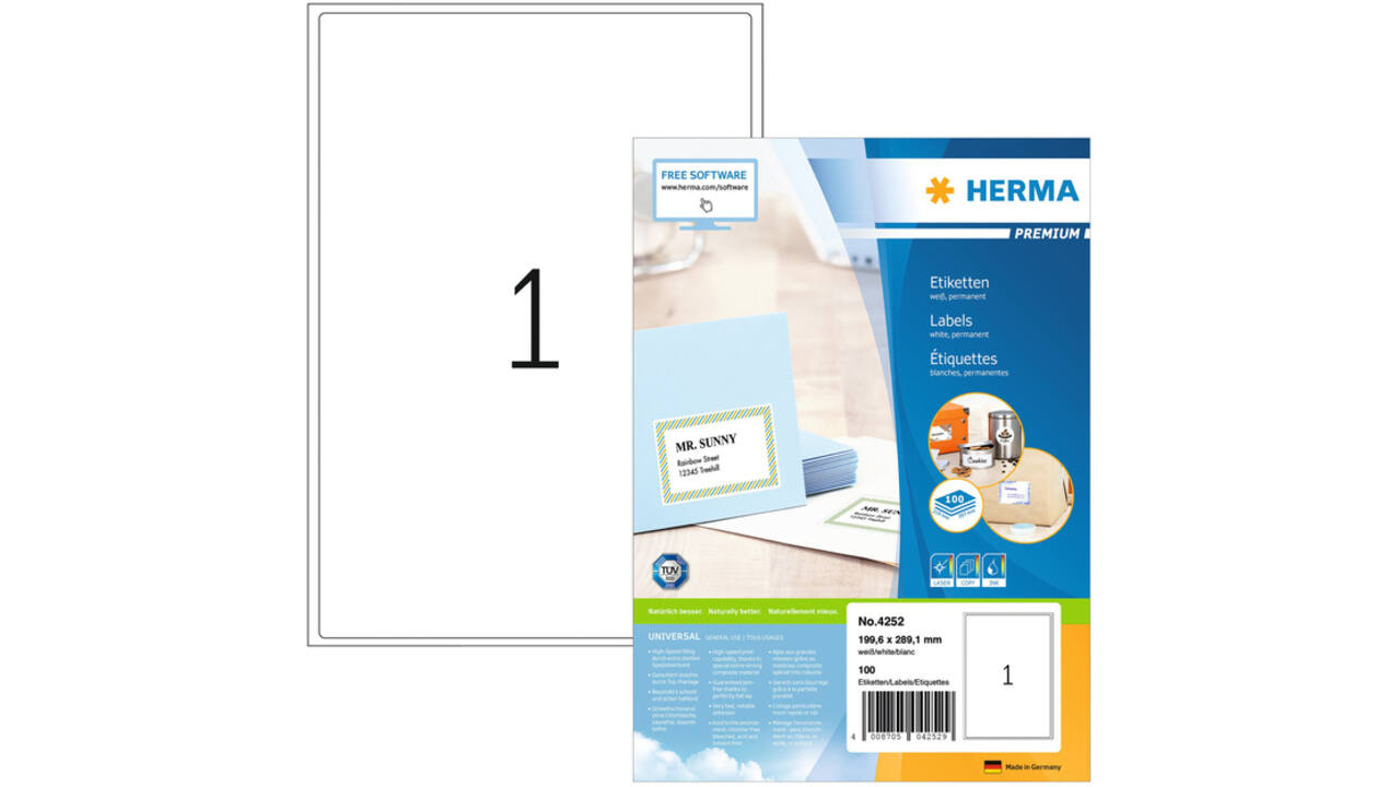 Etiket HERMA 4252 199.6x289.1mm premium wit 100stuks