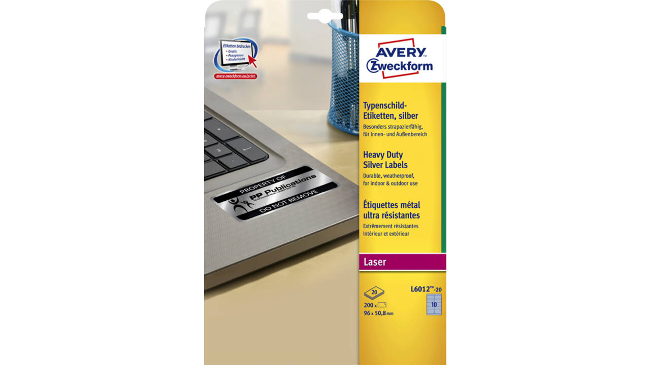 Etiket Avery Zweckform L6012-20 96x50.8mm zilver 200stuks