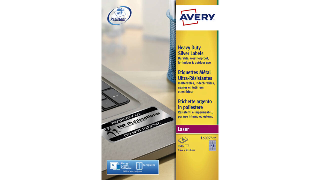 Etiket Avery L6009-20 45.7x21.2mm zilver 960stuks