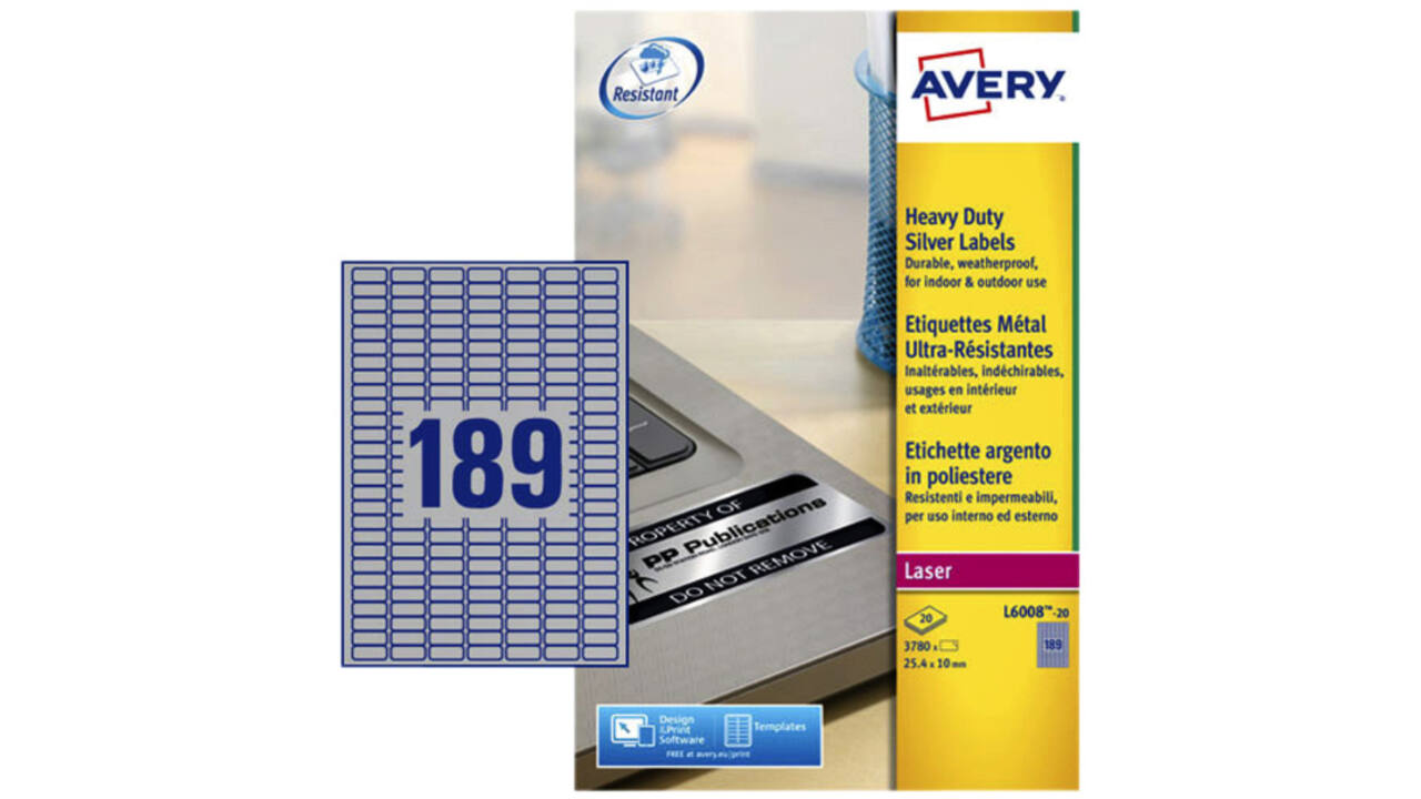 Etiket Avery L6008-20 25.4x10mm zilver 3780stuks