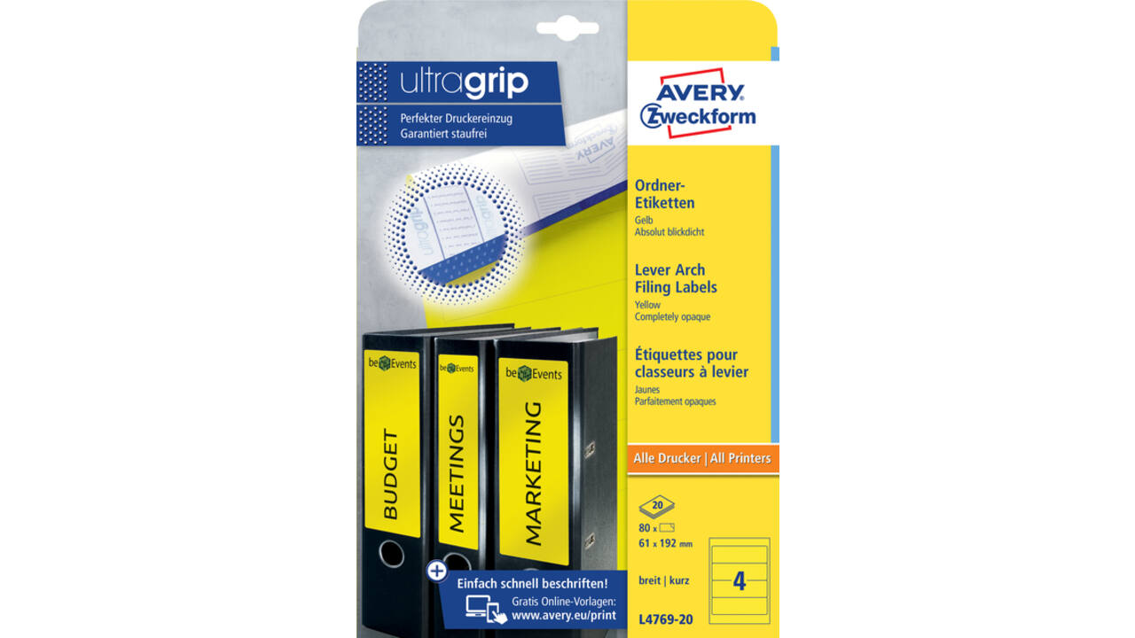 Rugetiket Avery breed 61x192mm zelfklevend geel