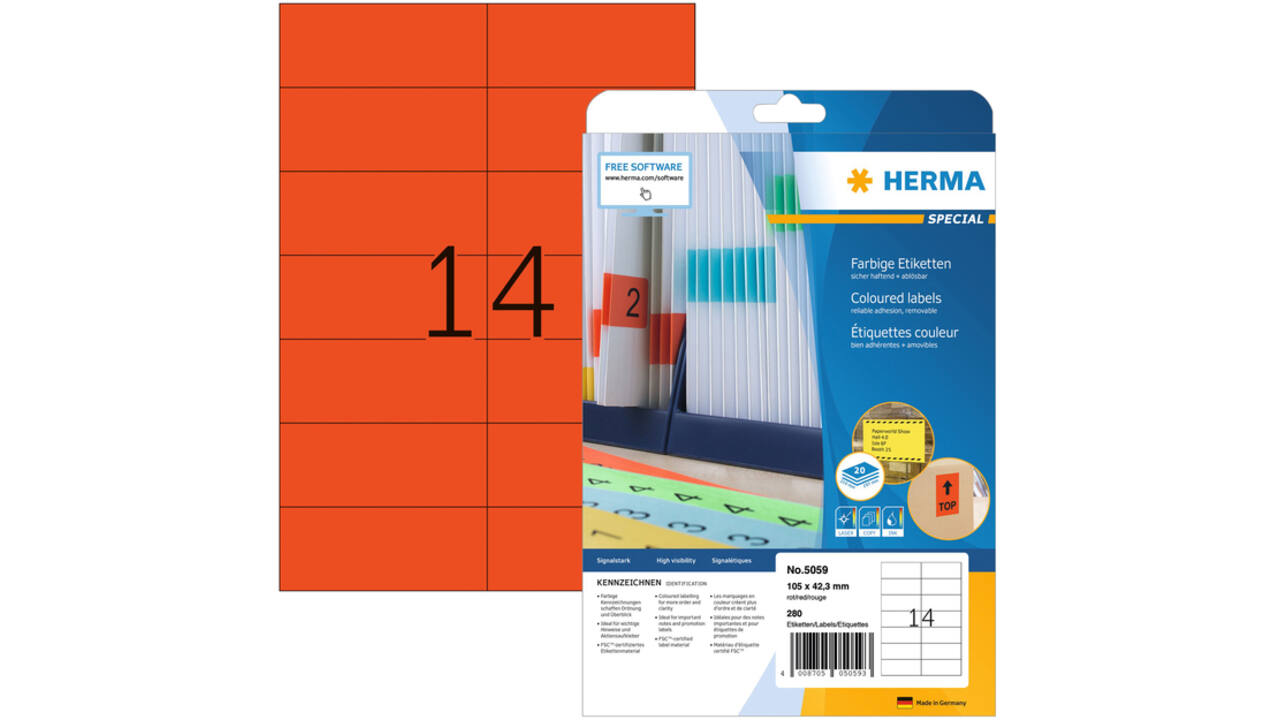 Etiket HERMA 5059 105x42.3mm verwijderbaar rood 280stuks