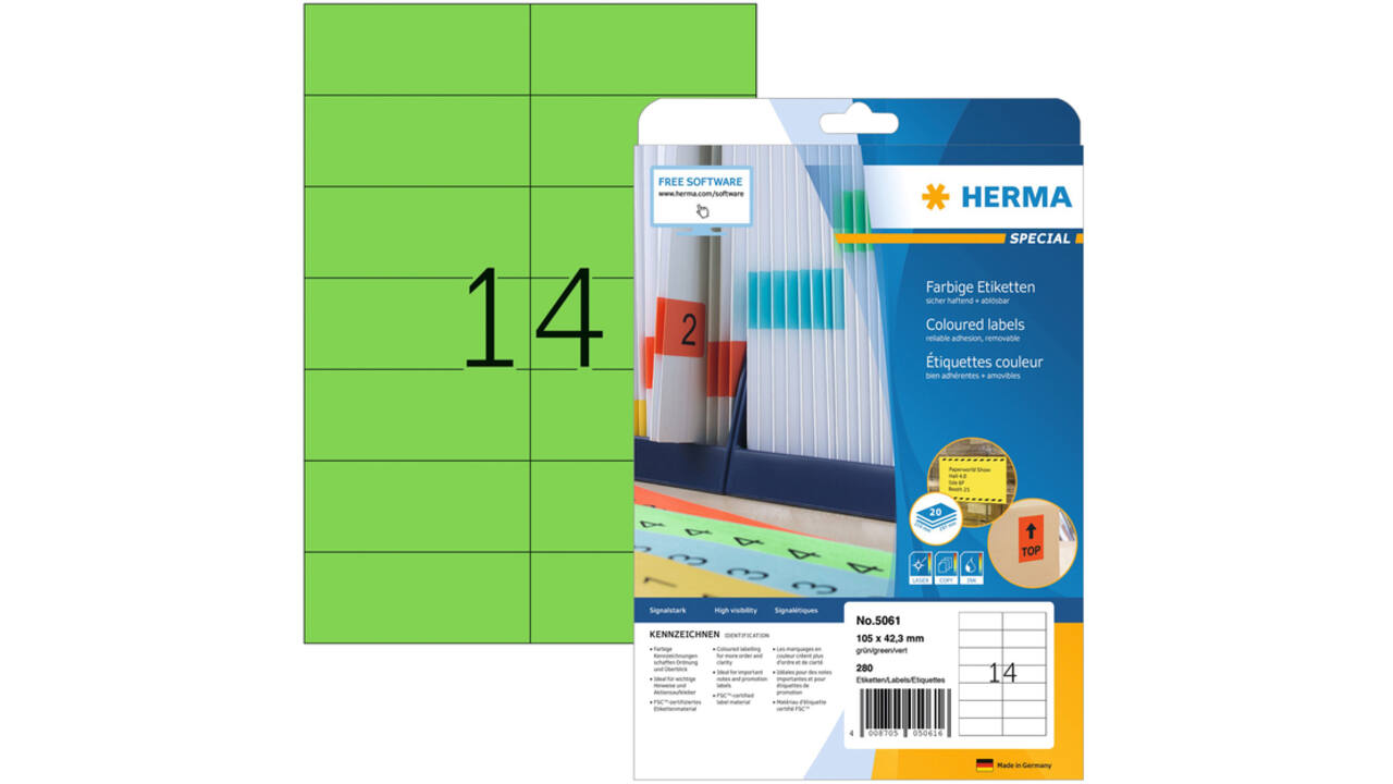 Etiket HERMA 5061 105x42.3mm verwijderbaar groen 280stuks