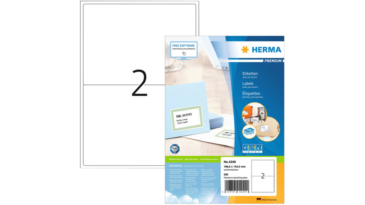 Etiket HERMA 4249 199.6x143,5mm premium wit 200stuks