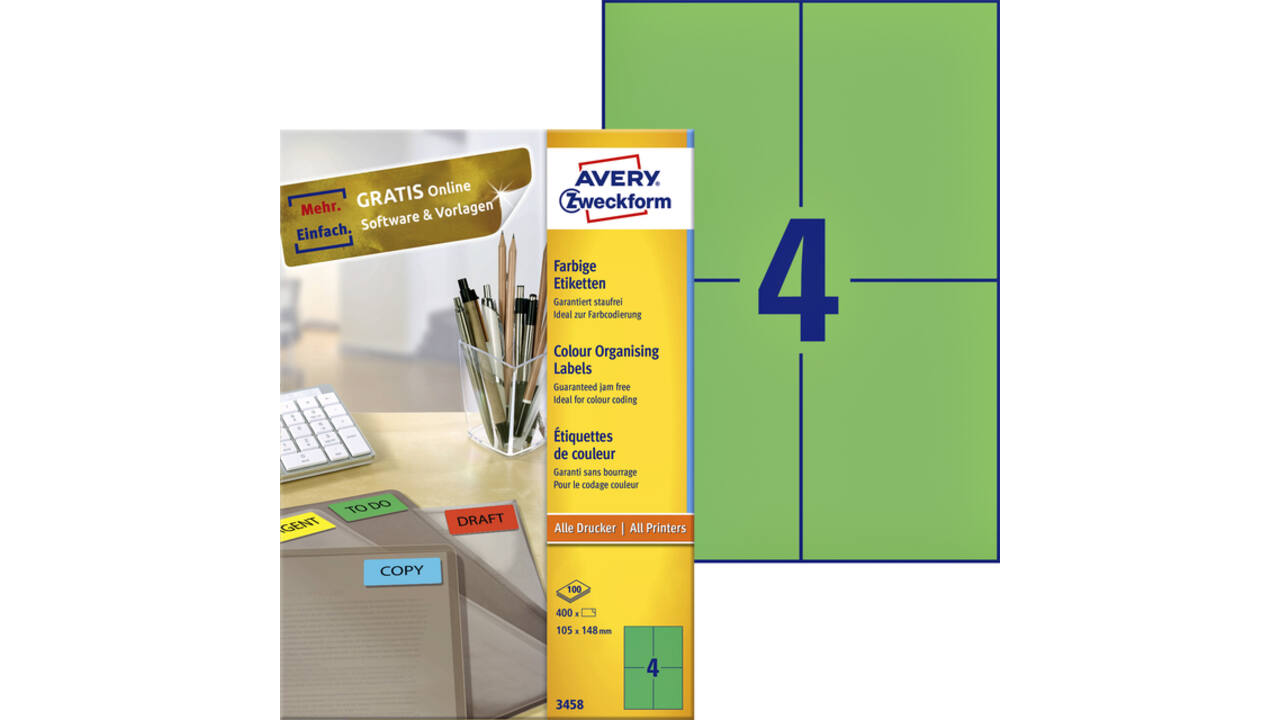 Etiket Avery Zweckform 3458 105x148mm A6 groen 400stuks