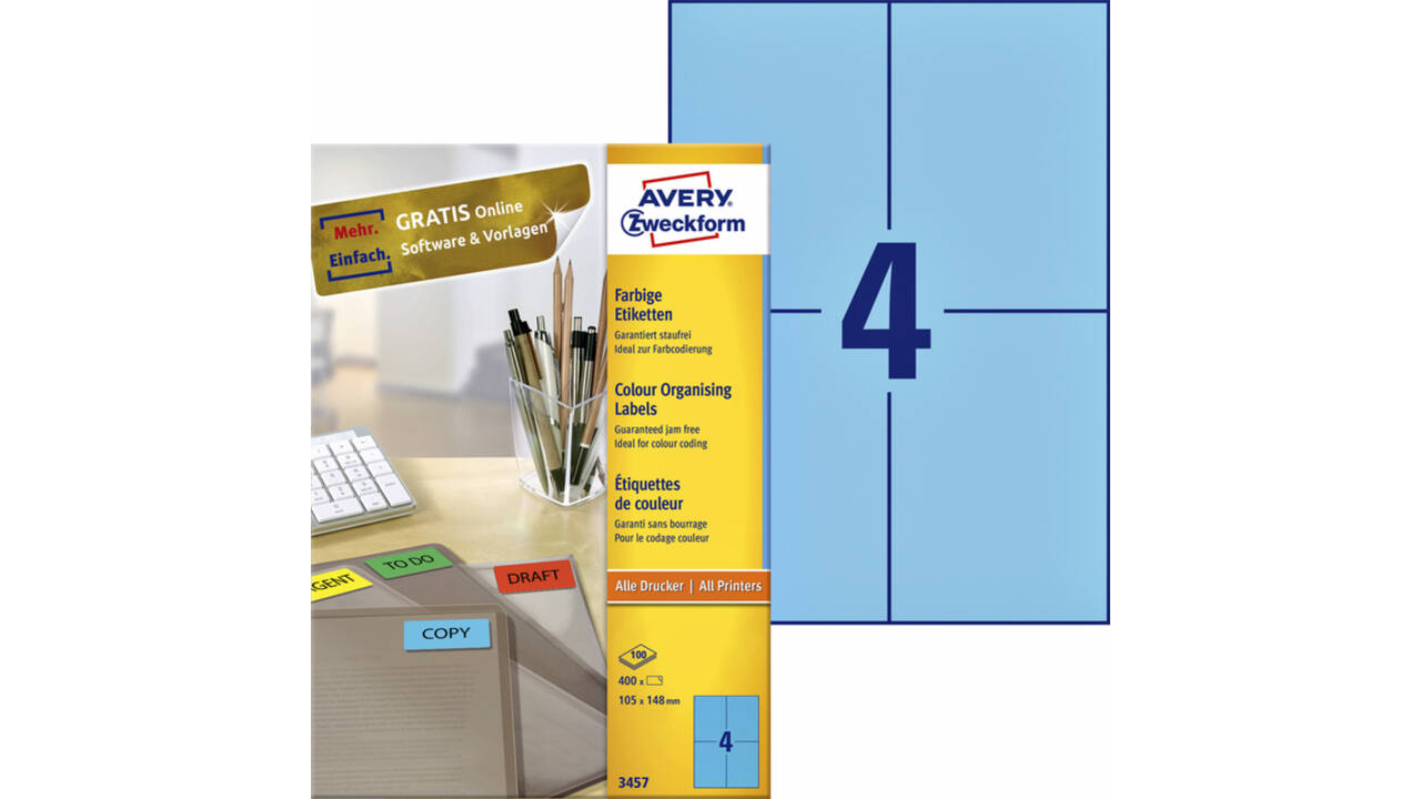Etiket Avery Zweckform 3457 105x148mm A6 blauw 400stuks