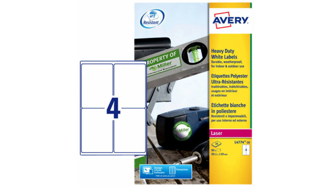 Etiket Avery L4774-20 99.1x139mm polyester wit 80stuks