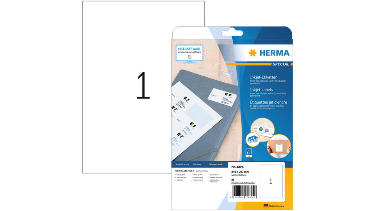 Etiket HERMA 4824 210x297mm A4 wit 25stuks