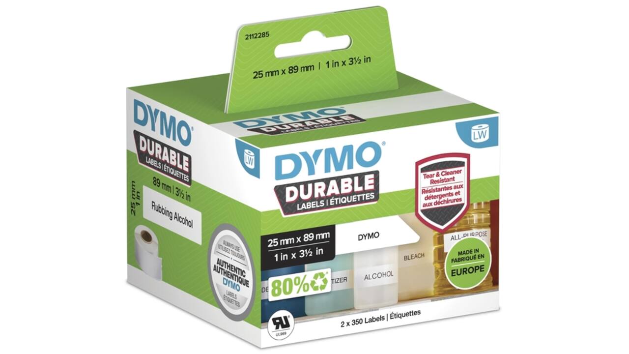 Etiket Dymo LabelWriter industrieel 25x89mm 2 rollen á 350 stuks wit
