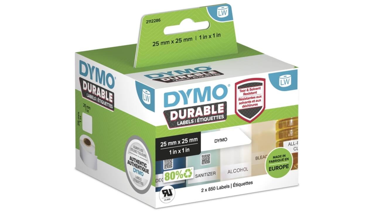 Etiket Dymo LabelWriter industrieel 25x25mm 2 rollen á 850 stuks wit