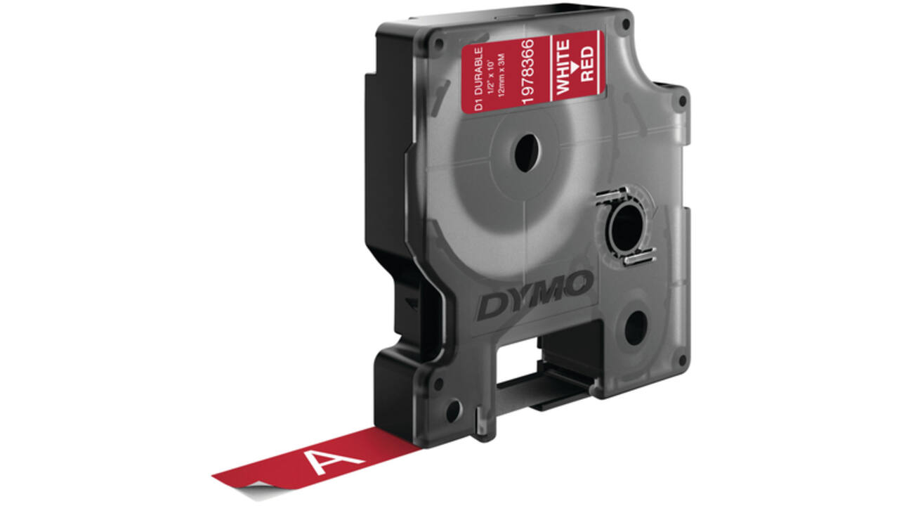 Labeltape Dymo LabelManager D1 polyester 12mm wit op rood