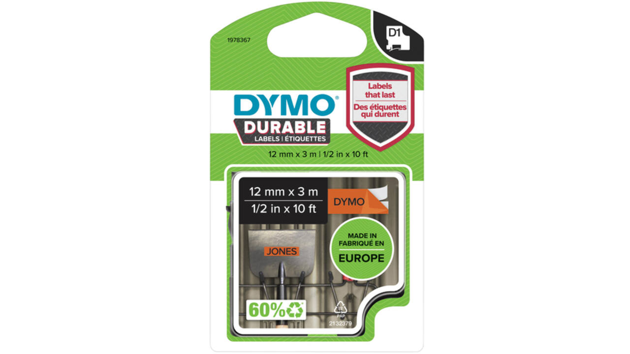 Labeltape Dymo LabelManager D1 polyester 12mm zwart op oranje