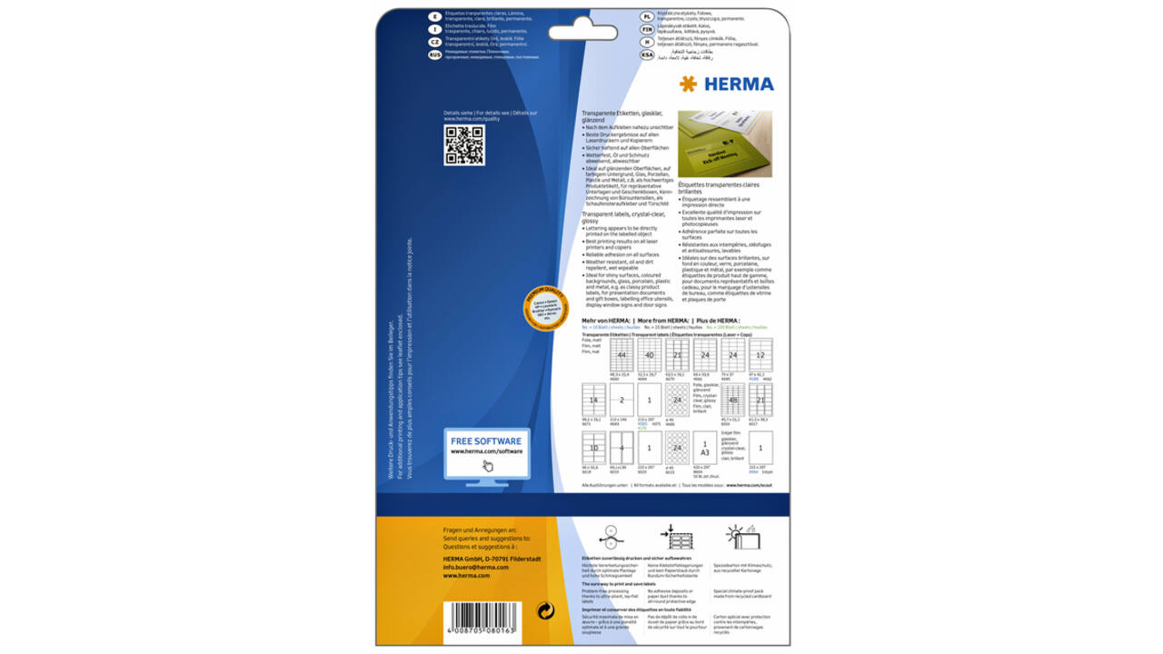 Etiket HERMA 8016 45.7x21.2mm transparant 1200 stuks