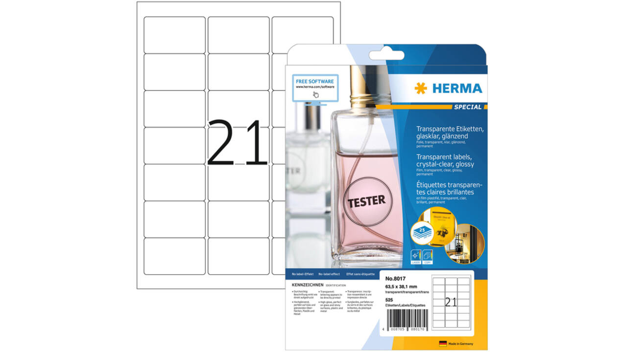 Etiket HERMA 8017 63.5x38.1mm transparant 525 stuks