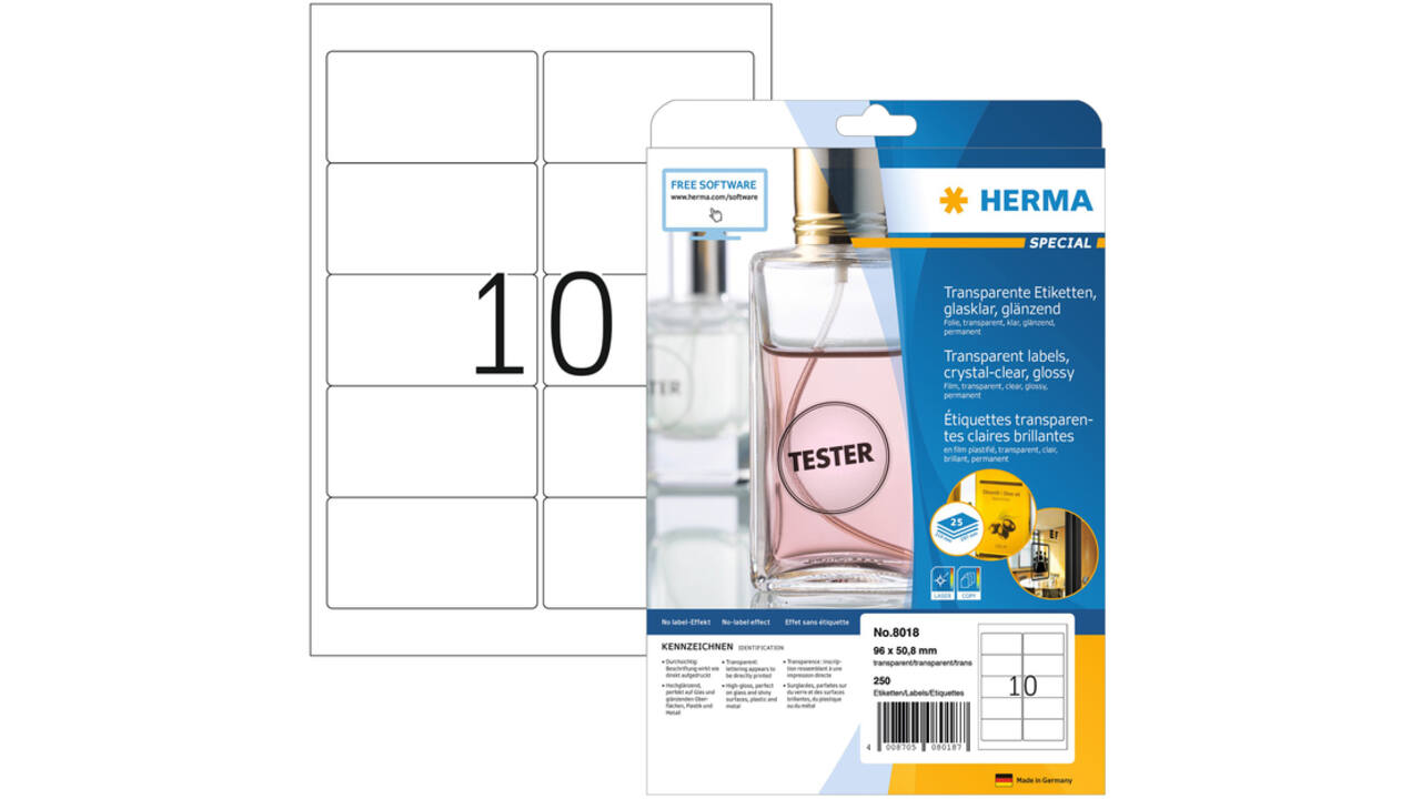 Etiket HERMA 8018 96x50.8mm transparant 250 stuks