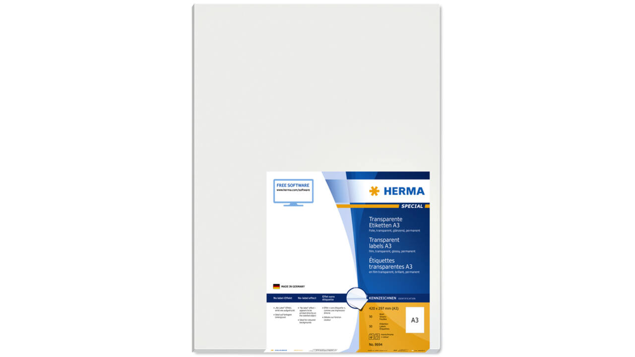 Etiket HERMA 8694 A3 297x420mm transparant 50 stuks