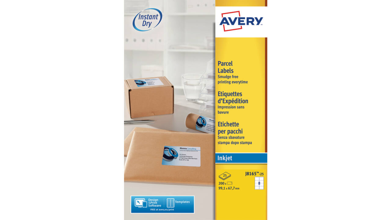 Etiket Avery J8165-25 99.1x67.7mm wit 200stuks