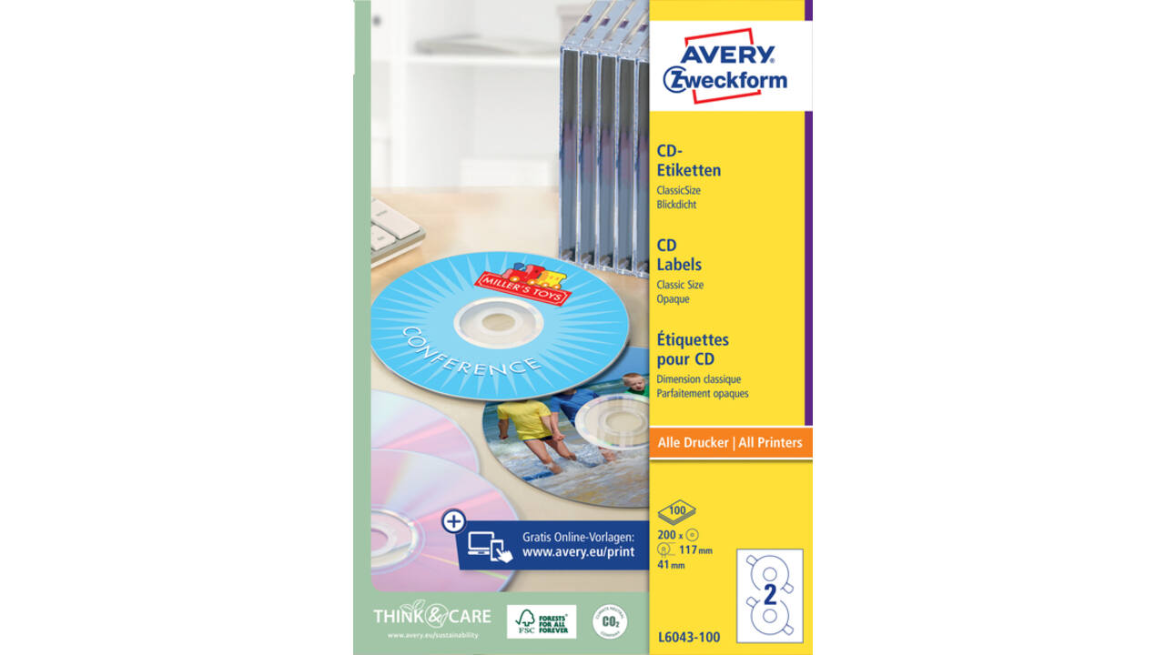 Etiket Avery Zweckform L6043-100 CD wit 200stuks