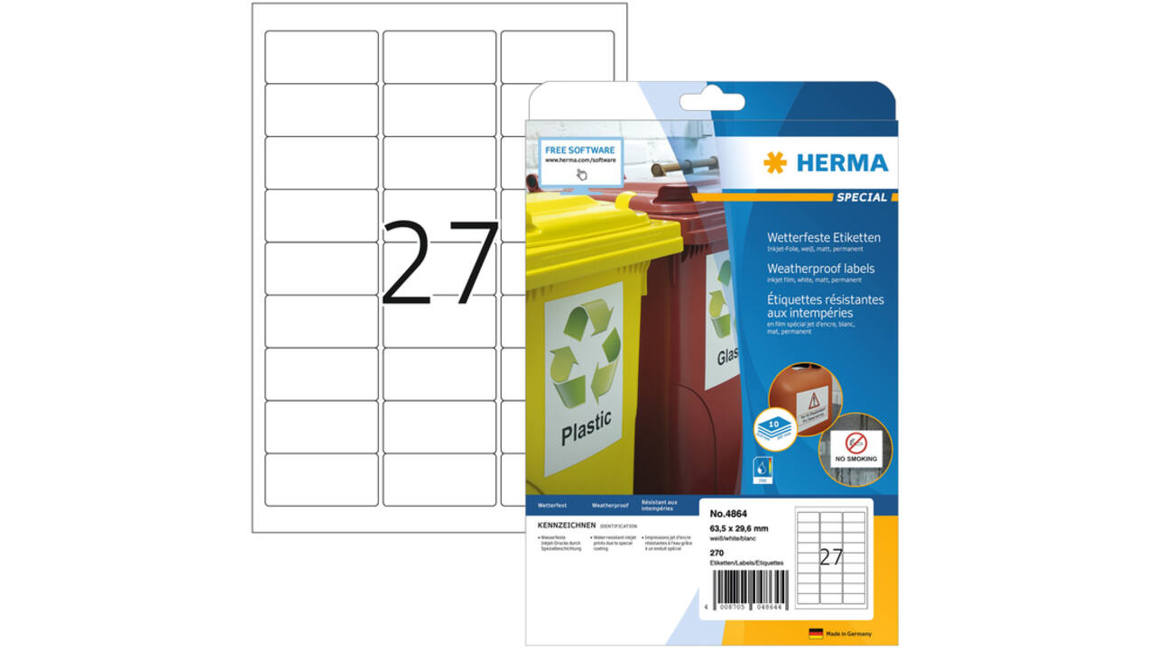 Etiket HERMA 4864 63.5x29.6mm weerbestendig wit 270stuks