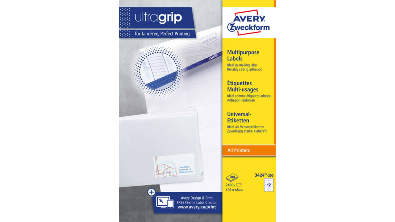 Etiket Avery Zweckform 3424-200 105x48mm wit 2400stuks