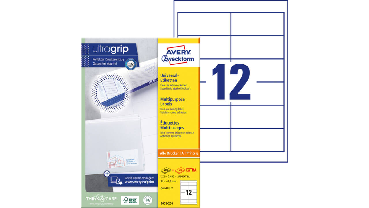 Etiket Avery Zweckform 3659-200 97x42.3mm wit 2400stuks