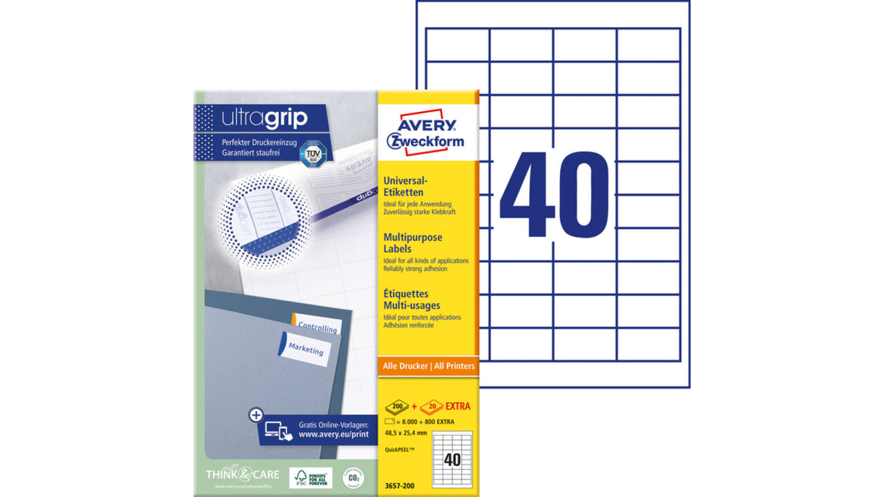 Etiket Avery Zweckform 3657-200 48.5x25.4mm wit 8000stuks