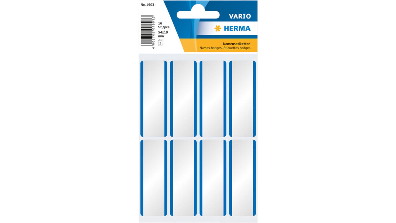 Etiket HERMA 1903 54x19mm naametiket wit blauw zijde 16stuks