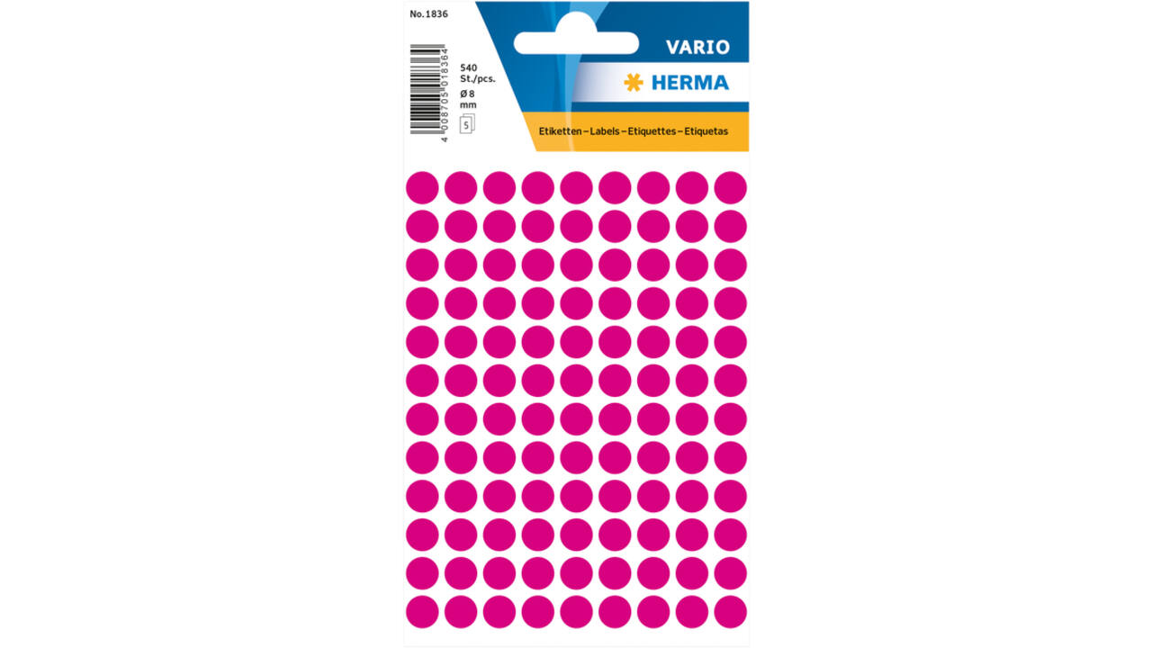 Etiket HERMA 1836 rond 8mm roze 540stuks