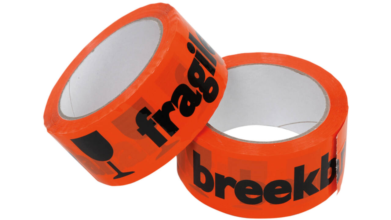 Waarschuwingstape IEZZY breekbaar 50mmx66m oranje/zwart