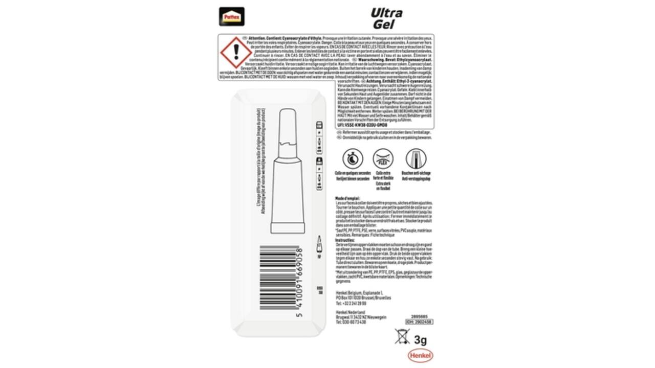 Secondelijm Pattex ultra gel tube 3gram op blister