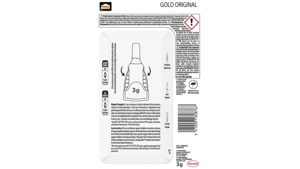 Secondelijm Pattex Gold original tube 3gram op blister