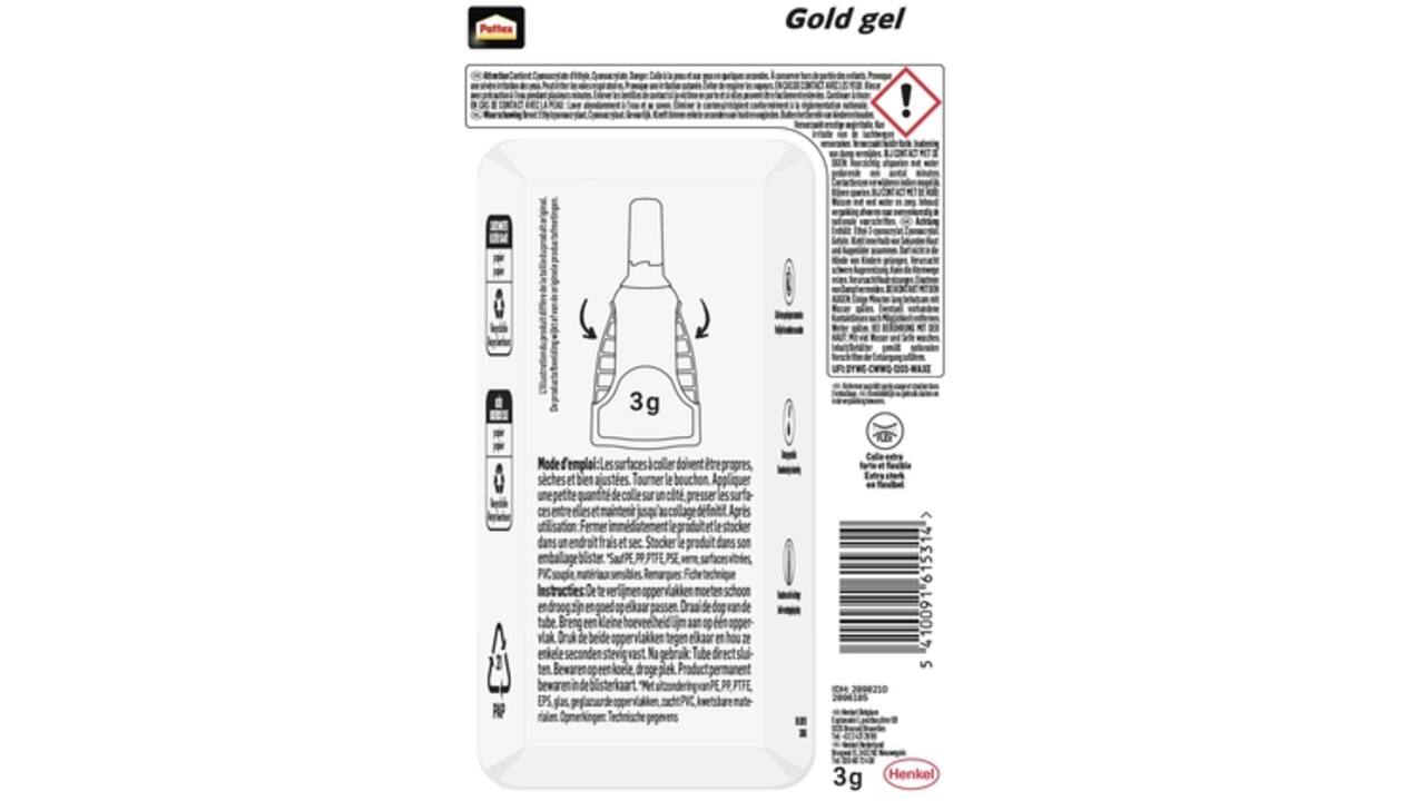 Secondelijm Pattex Gold gel tube 3gram op blister