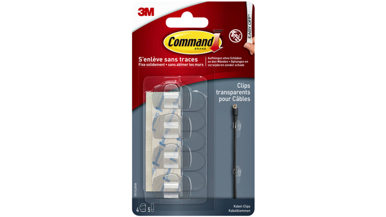 Kabelklem Command rond incl bevestigingsstrips transparant 4 stuks