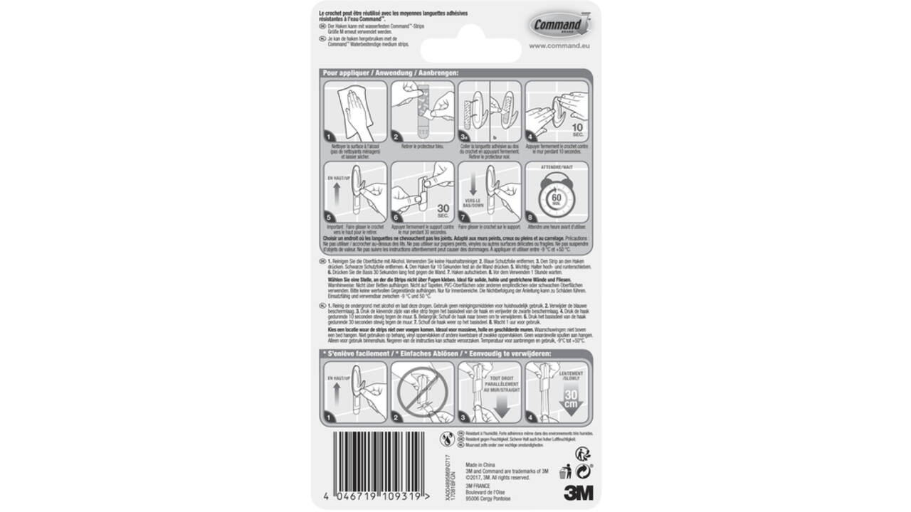 Haak Command kunststof ovaal wit incl bevestigingsstrip