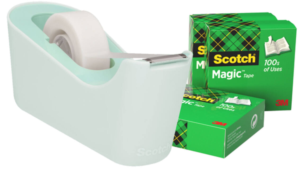 Plakbandhouder Scotch C18 mint + 4 rollen magic tape 19mmx33m