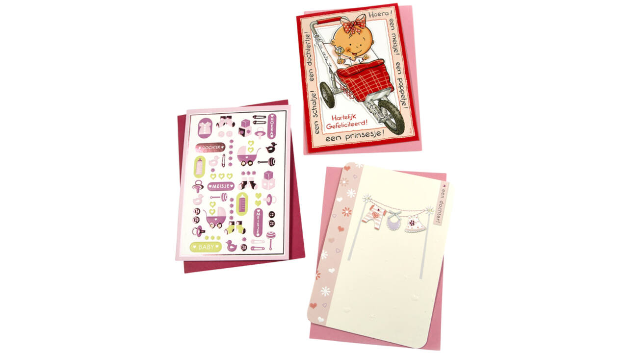 Wenskaart Paperclip navulset geboorte dochter 6 kaarten