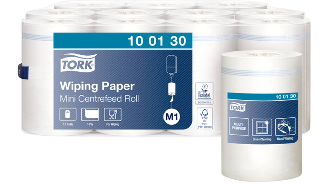 Poetspapier Tork Wiping mini rol M1 1 laags centerfeed wit 100130