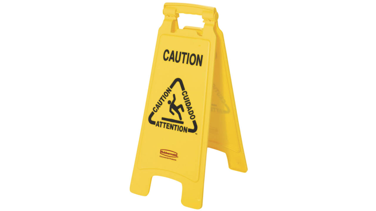 Waarschuwingsbord Rubbermaid tweezijdig meertalig 64cm geel